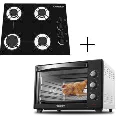 Fogão Cooktop 4 Bocas Preto + Forno De Eletrico 60 Litros 127v