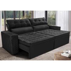 Sofá Retrátil E Reclinável 2,30m Cama Inbox Charm Velusoft Preto