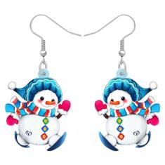 Bonsny Brincos de Natal com pingente de acrílico, enfeite de boneco de neve gelado, joias para mulheres, meninas, acessórios para crianças, Acrílico, Sem pedra preciosa