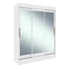 Guarda-roupa Casal 3 Portas de Correr 2 Gavetas Porto com 9 Espelhos Branco