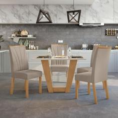Conjunto Sala de Jantar Mesa 120x80cm Tampo Mdf 4 Cadeiras Apogeu Móveis Lopas Amêndoa Clean/off White/naturale Creme