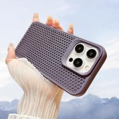 Capa de telefone luxuosa de malha respirável com dissipação de calor para iPhone 15 14 Plus 13 12 11 Pro Max à prova de choque capa traseira rígida, roxo escuro, para iPhone 12