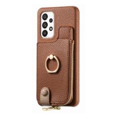 Capa de suporte de anel de carteira de cartões com zíper para Samsung Galaxy S24 Ultra S23 Plus S22 A14 A24 A34 A15 A55 A05S Capa de bolsa vertical, marrom, para Samsung A24