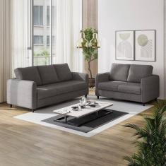 Conjunto Sofá com 2 e 3 Lugares em Linho Orquídea Cabecasa Madeiramadeira Grafite