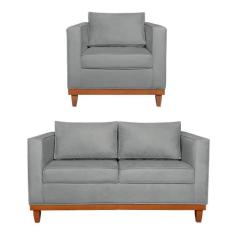 Kit Sofa 2 Lugares e Poltrona Europa Bouclé - Amarena Móveis, Cinza