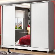 Guarda Roupa Juvenil 100% mdf Madesa Kevin 3 Portas de Correr com Espelho com Pés - Branco