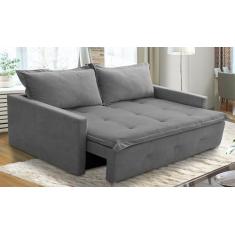 Sofá Sem Caixa Retrátil e Reclinável 1,65m com Molas Maísa Boucle Cinza Adonai Estofados
