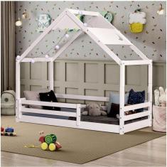 Cama Montessoriana Prime com Telhado Inclinado Lua Casatema Branco