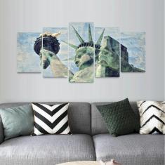 Quadro Artístico Estátua da Liberdade New York 5 Peças