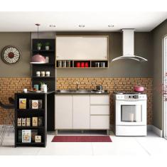 Cozinha Completa 4 Peças com Bancada Mesa Gourmet Armário Aéreo e Balcão de Pia Luciane Móveis