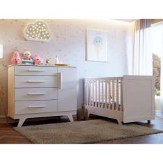 Quarto de Bebê com Cômoda e Berço 100% MDF Kakau Retrô Espresso Móveis Branco/Brilho