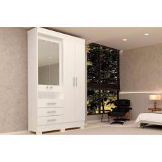 Guarda Roupa Solteiro 4 Portas e 3 Gavetas c/ Espelho Débora Branco - ACP