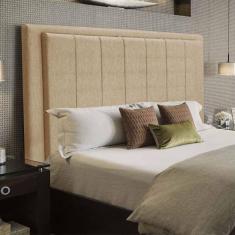 Cabeceira Opala Cama Box Queen 160cm Linho - Ssx Multicoisas Cor Bege Dourado