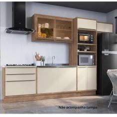 Cozinha Completa com Vidro Reflecta 5 Peças 8 Portas Viena Freijó/Cinza Argila