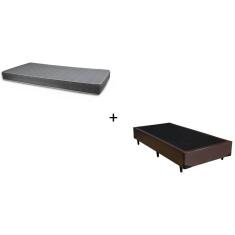 Cama Box Solteiro Sintético Marrom 88 com Colchão Boston Bello Box - 100% Espuma - D33 Cinza