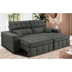 Sofá Retrátil e Reclinável 2,00m Molas Ensacadas e Costura Tripla Cama Inbox Nobre Suede Cinza