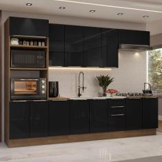 Armário de Cozinha Completa 310cm Rustic/Preto Lux Madesa 02, Rustic/P