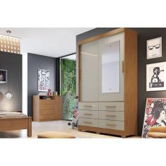 Guarda Roupa 2 Portas (1 c/ Espelho) e 6 Gavetas Buriti/Jequitibá Cumaru/Fendi - Novo Horizonte