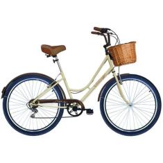 Bicicleta Retrô Vintage 6V Aro 26 DB Bege Cesta de Vime - Dalannio Bik