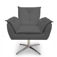 Poltrona Decorativa Opala Base Giratória  Cromada Alumínio  Grafite - 