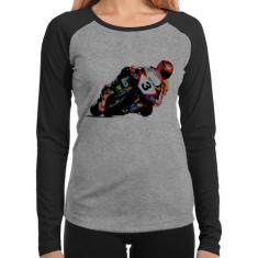 Baby Look Raglan Motorcycle Racing Manga Longa - Foca na Moda, Cinza, 