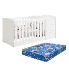 Berço Americano Multifuncional Atlanta Branco Fosco Com Colchão Physical - Reller Móveis Branco Fosco