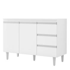 Balcão Gabinete Para Pia 120cm Com Tampo 2 Portas Andréia Branco - Ajl Móveis