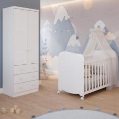 Quarto de Bebê Completo Berço Americano Uli Guarda Roupa Smin 2 Portas