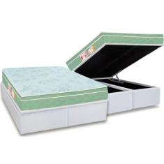 Cama Box Baú King: Colchão Espuma Castor D33 Sleep Max Euro Pillow + B