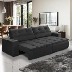 Sofá Retrátil e Reclinável 3 lugares 1,90m com Molas Stella Suede Pret