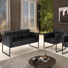 Kit 1 Sofá Namoradeira e 1 Poltrona Elisa Corano Base Metálica Industr