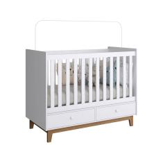Berço Retrô com 2 Gavetas e 2 Regulagens de Altura - Branco