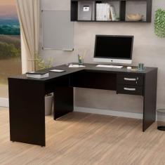 Mesa De Escritório Em L 1.20x1.50 Com Gaveteiro Tampo 30mm (Preto)