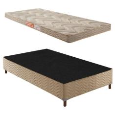 Box Solteiro Florença 42x88x188cm com Colchão Solteiro Unique D33 Duoface 14x88x188cm Rustico Bege