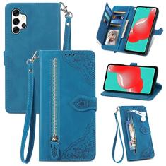 Furiet Compatível com Samsung Galaxy A32 5G 2021 16.5 cm capa carteira e alça de pulso couro flip suporte suporte acessórios celulares capa de telefone para M32 G5 A 32 32A S32 SM-A326U A326U azul