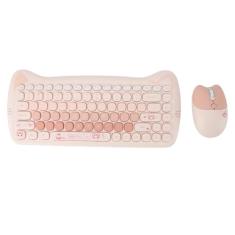 Conjunto Bonito de Teclado e Mouse Sem Fio Teclado Leve Com Tampa 2.4G Teclado Sem Fio de 84 Teclas e Conjunto de Mouse de 4 Teclas Cute Animal Padrão Design para Home Office