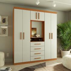 Guarda-roupa Casal com Espelho 7 Portas 4 Gavetas Advantage Freijó/ Off-White