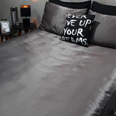 Lençol com elástico solteiro cetim grafite mais 1 fronha - Textilfama
