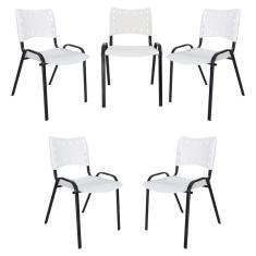 Kit 5 Cadeiras Iso Para Escola Escritório Comércio Branca Base Preta