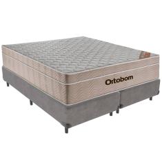 Cama Box Cinza e Colchão Airtech  Molas Ensacadas Queen Ortobom