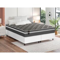 Conjunto Cama Box Espuma Miami Cinza King 193x203x62