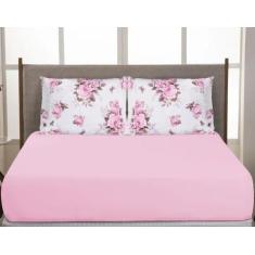 Jogo De Lençol Cama Box Queen 3 Peças Percal 200 Fios Toque Macio Rosa