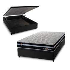 Conjunto Box Baú Preto Durham Preto 138x188x67 c/ Molas Ensacadas