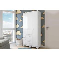 Guarda Roupa Bebê c/ 3 Portas e 3 Gavetas Júnior Branco - Peroba - Móv