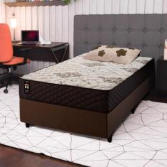 Conjunto Cama Box c/ Molas Ensacadas Allura Marrom Solteiro 96x203x58 