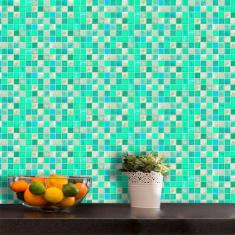 Papel de Parede Auto Adesivo Lavável Pastilha Pa0025 Verde Agua - Fina