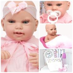 Boneca Reborn Menina 100% Vinil Com Itens Banheira Enxoval - Cegonha R