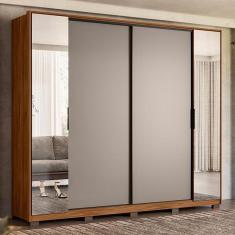 Guarda Roupa Casal Laredo 4 Portas  Nogueira/nude  Tx Com Espelho E Pés - Demartêz