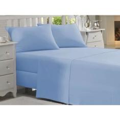 Jogo De Cama 100% algodão Lençol Com Elastico casal 4 Peças 180 Fios cor: azul