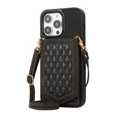 Carteira de couro com espelho para cartões Solt Case para iPhone 14 Pro Max 13 Mini 12 11 SE 2022 XR XS 8 7 6 6S Plus Crossbody Lanyard Cover, preto, para iPhone 11